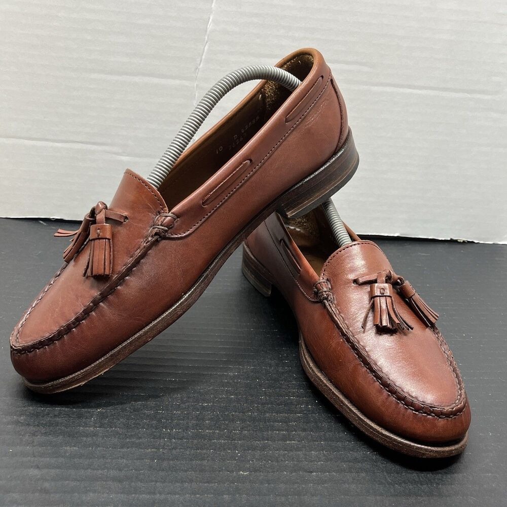 Allen Edmonds Naples Mens 10D Brown Leather Loafers Moc Toe Tassel Dress Shoes